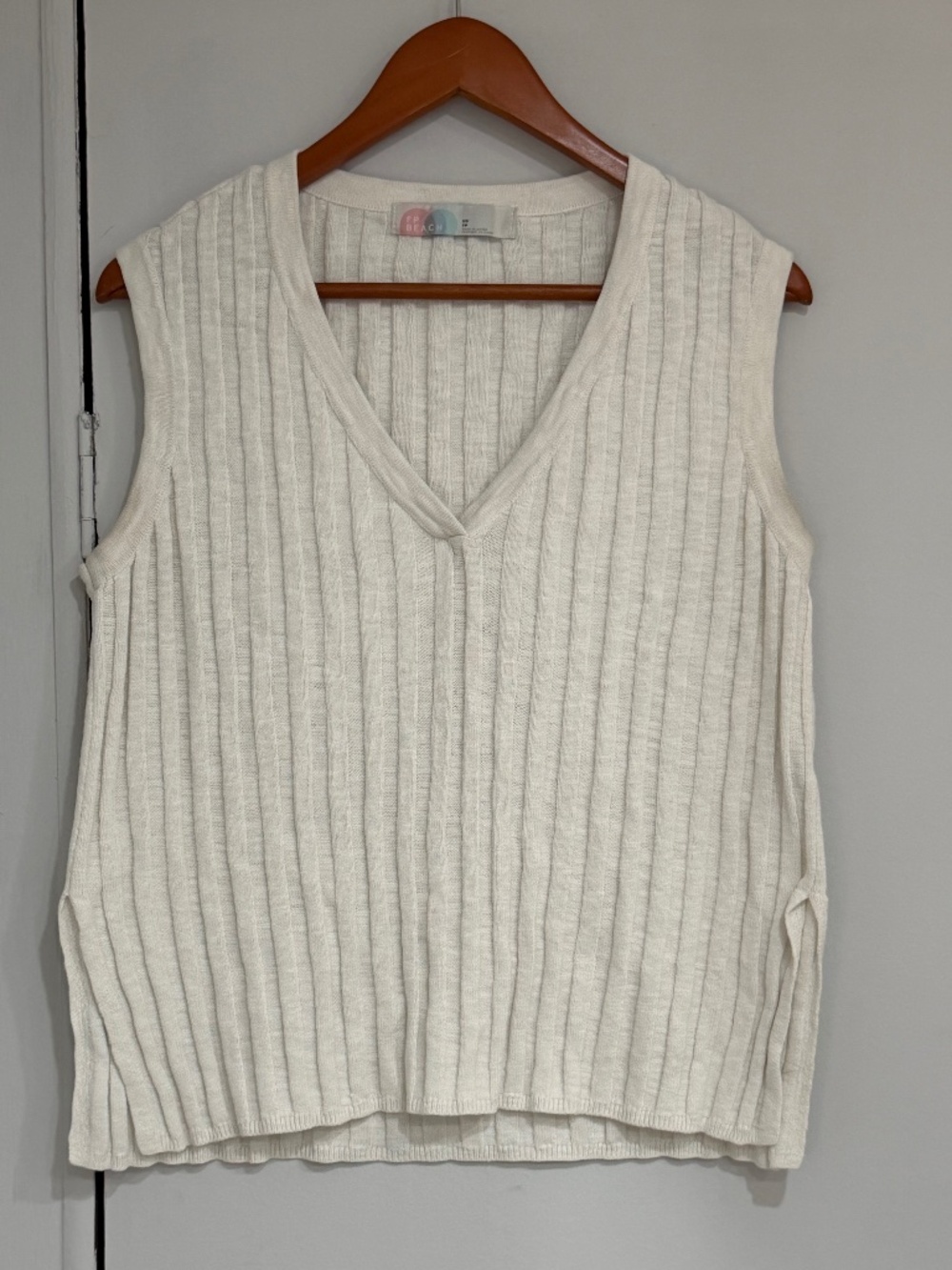 Free People Beach White Ribbed Knit V-Neck Sweater Vest